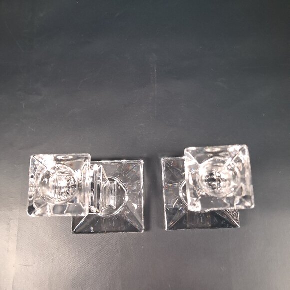 Exquisite Tyrone Irish Hand Cut 24% Crystal Square Pedestal Candlestick Holders - Picture 3 of 12